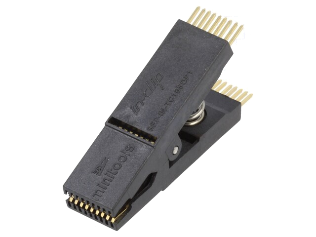 Testclips; zwart; verguld; SO18,SOIC18,SOJ18; 10mm; max.150°C Testclips; zwart; verguld; SO18,SOIC18,SOJ18; 10mm; max.150°C